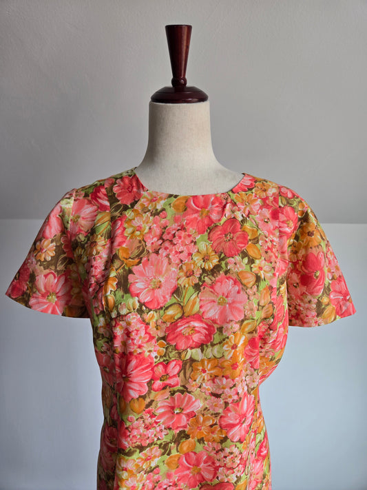 Vintage 1950s Handmade Flower Power Dress - L/XL