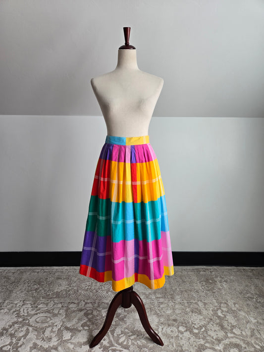 Century Boston Vintage 60s Rainbow Cotton Plaid Skirt - W26"