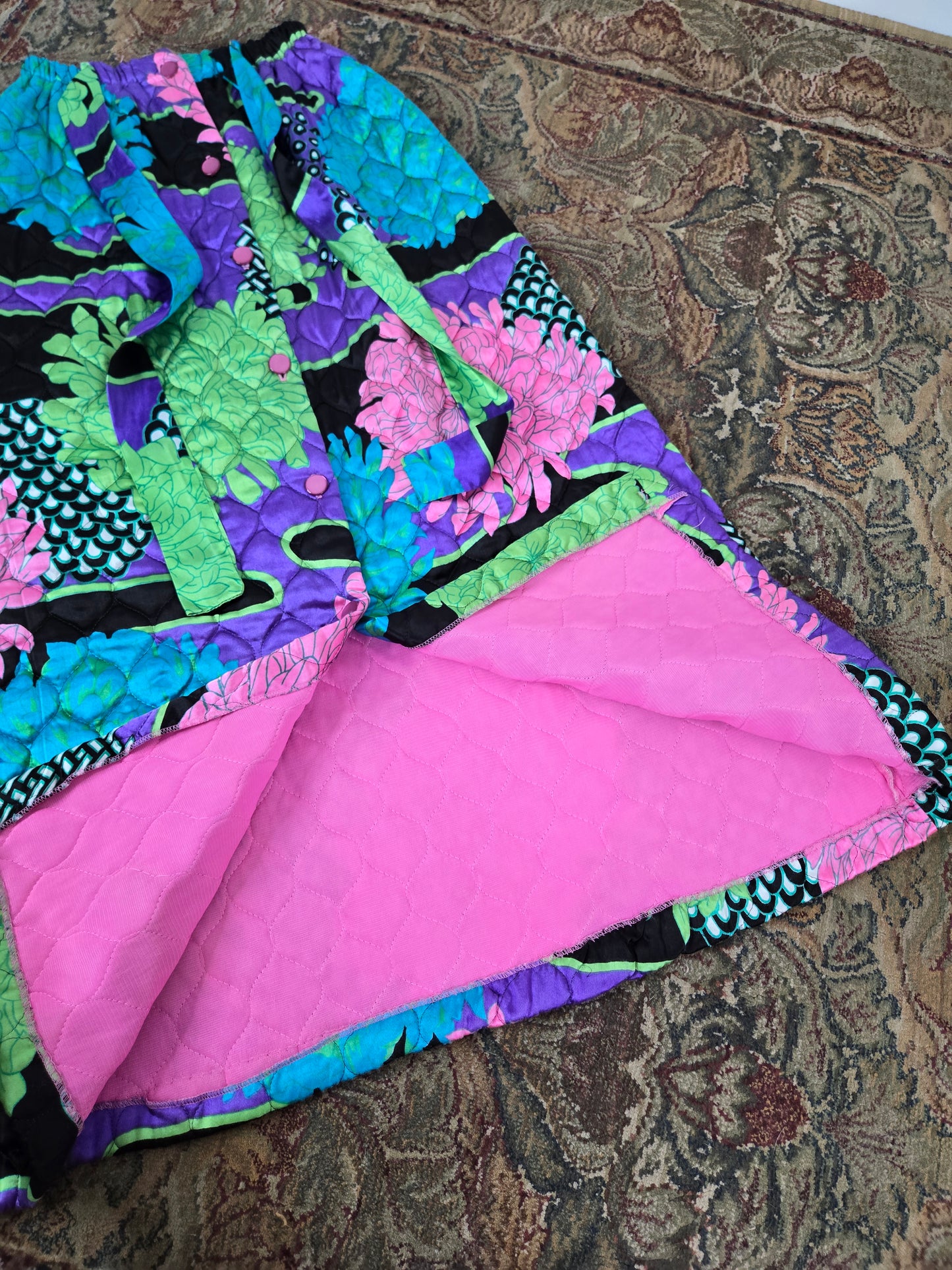 Penney's Loungewear Vintage 70s Dayglo Quilted Skirt - S/M/L