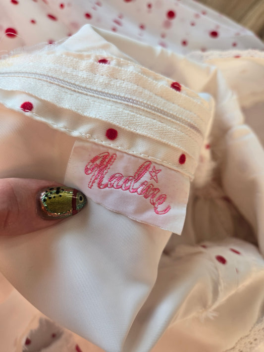 Nadine 1970s Formal/Party Dress with Red Velvet Polka Dots - Small