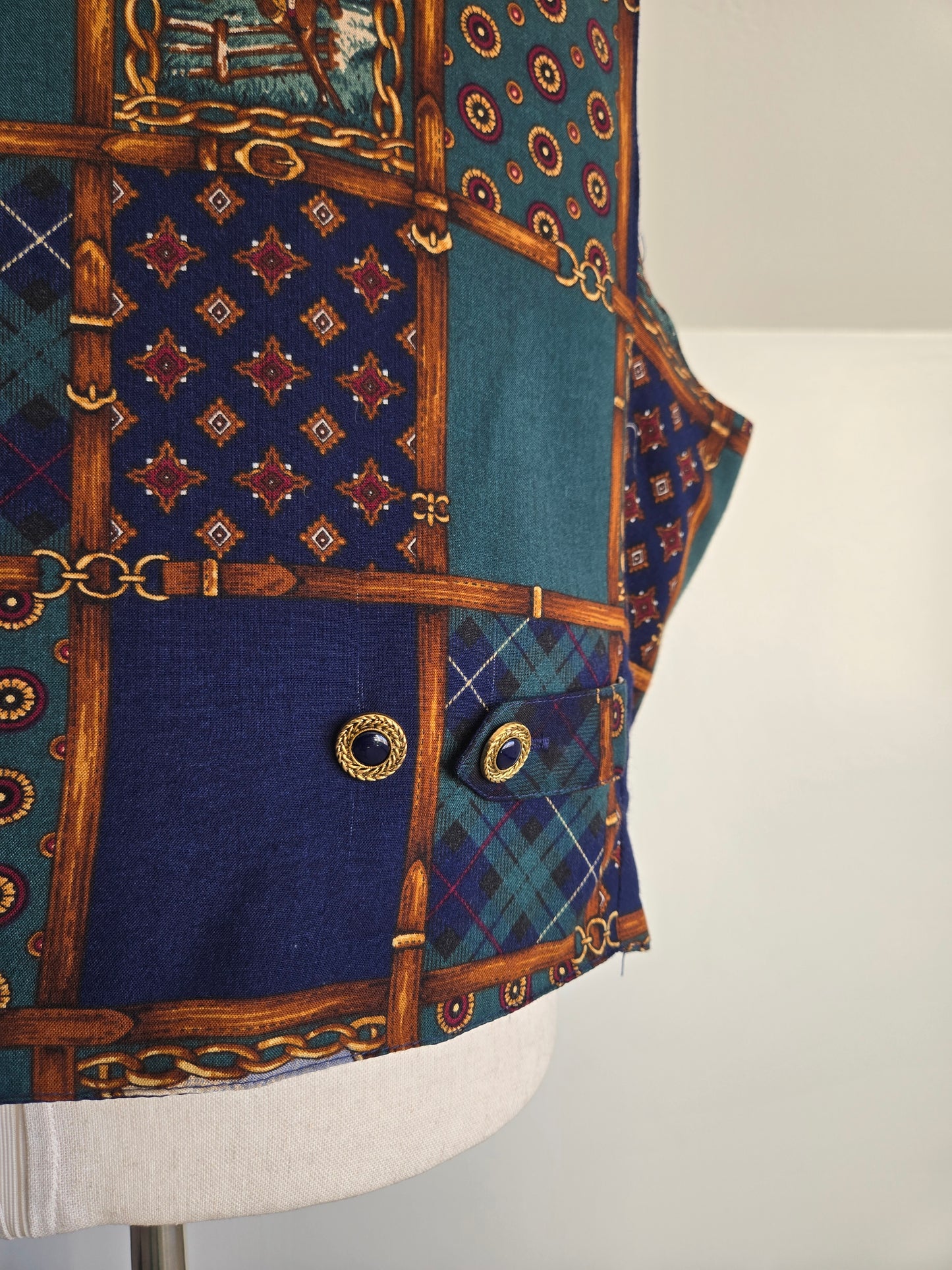 Jantzen Vintage Equestrian Print Plaid Vest - 2XL