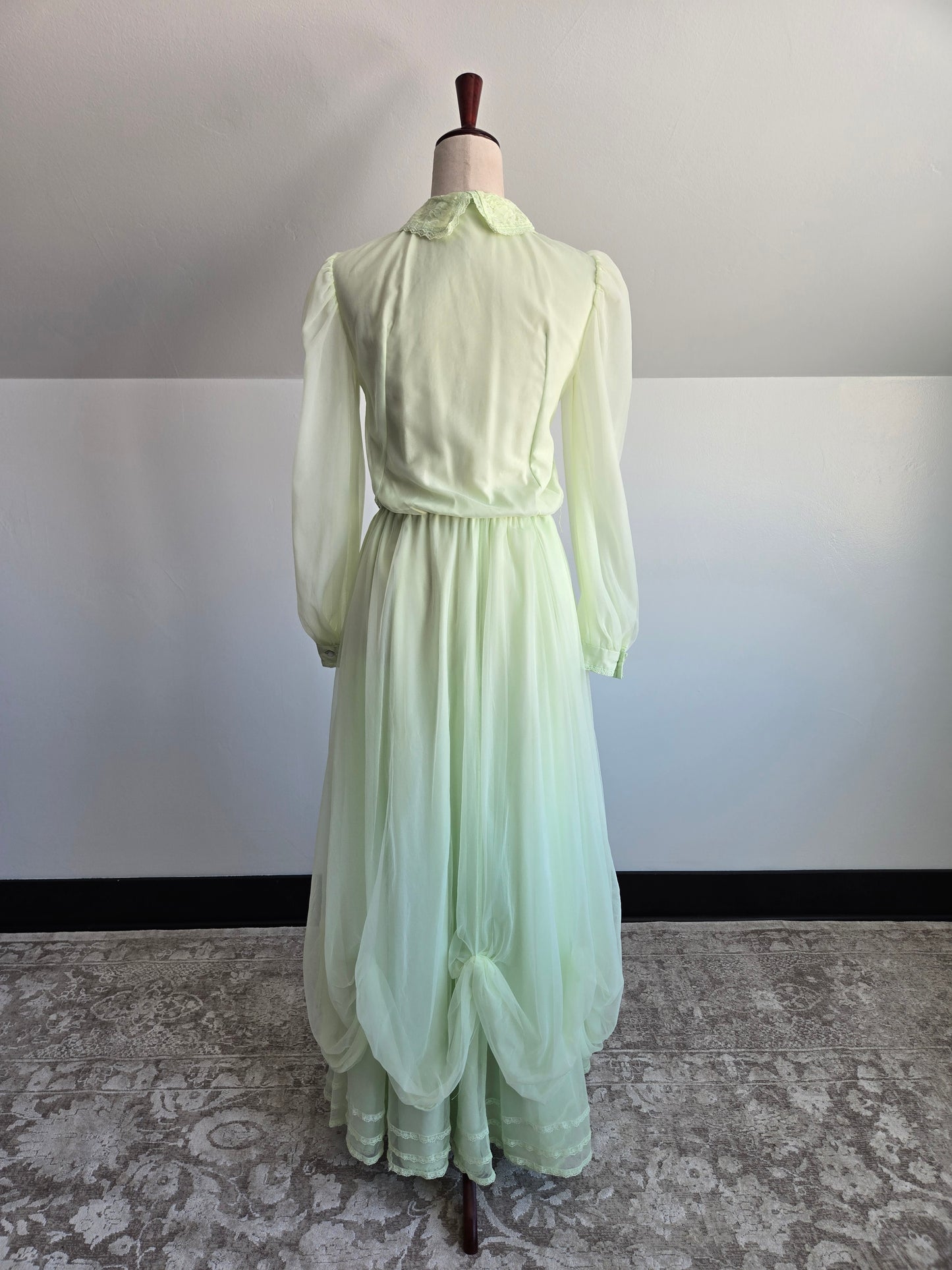 Lime Green Edwardian Style Vintage Formal Dress - small