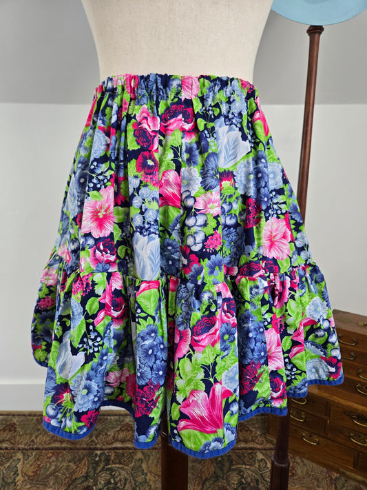 Vintage Floral Cotton Circle Skirt - S/M/L