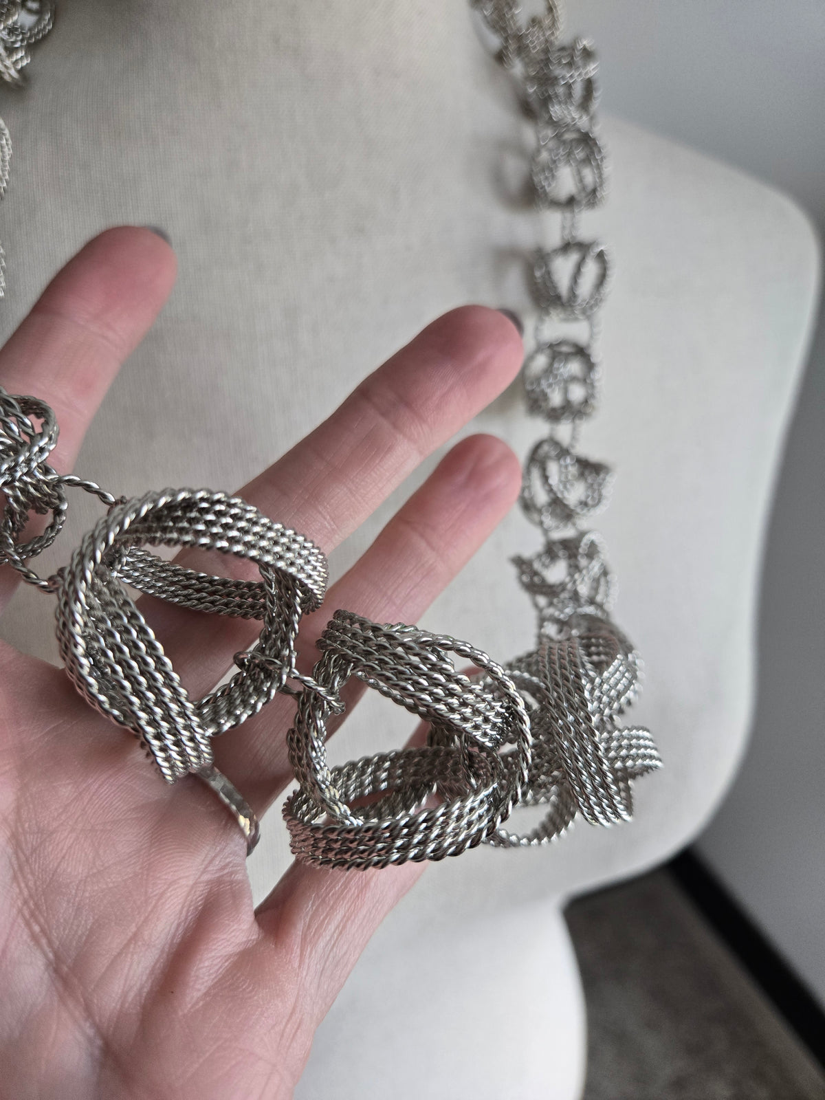 Vintage Funky Silver Ball Statement Necklace