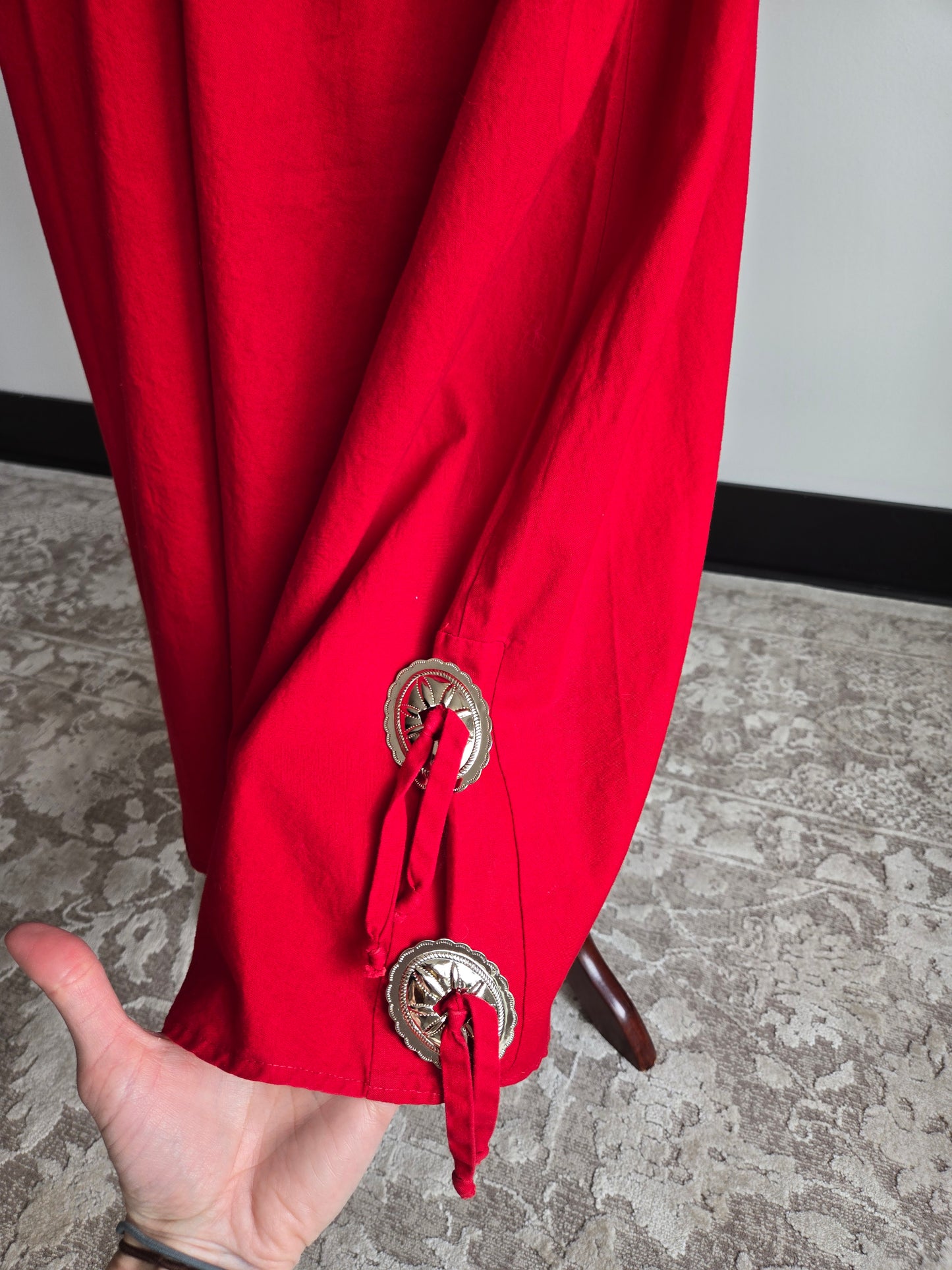 Sas'sa Vintage Red Western Dress with Silver Concho Details - S/M