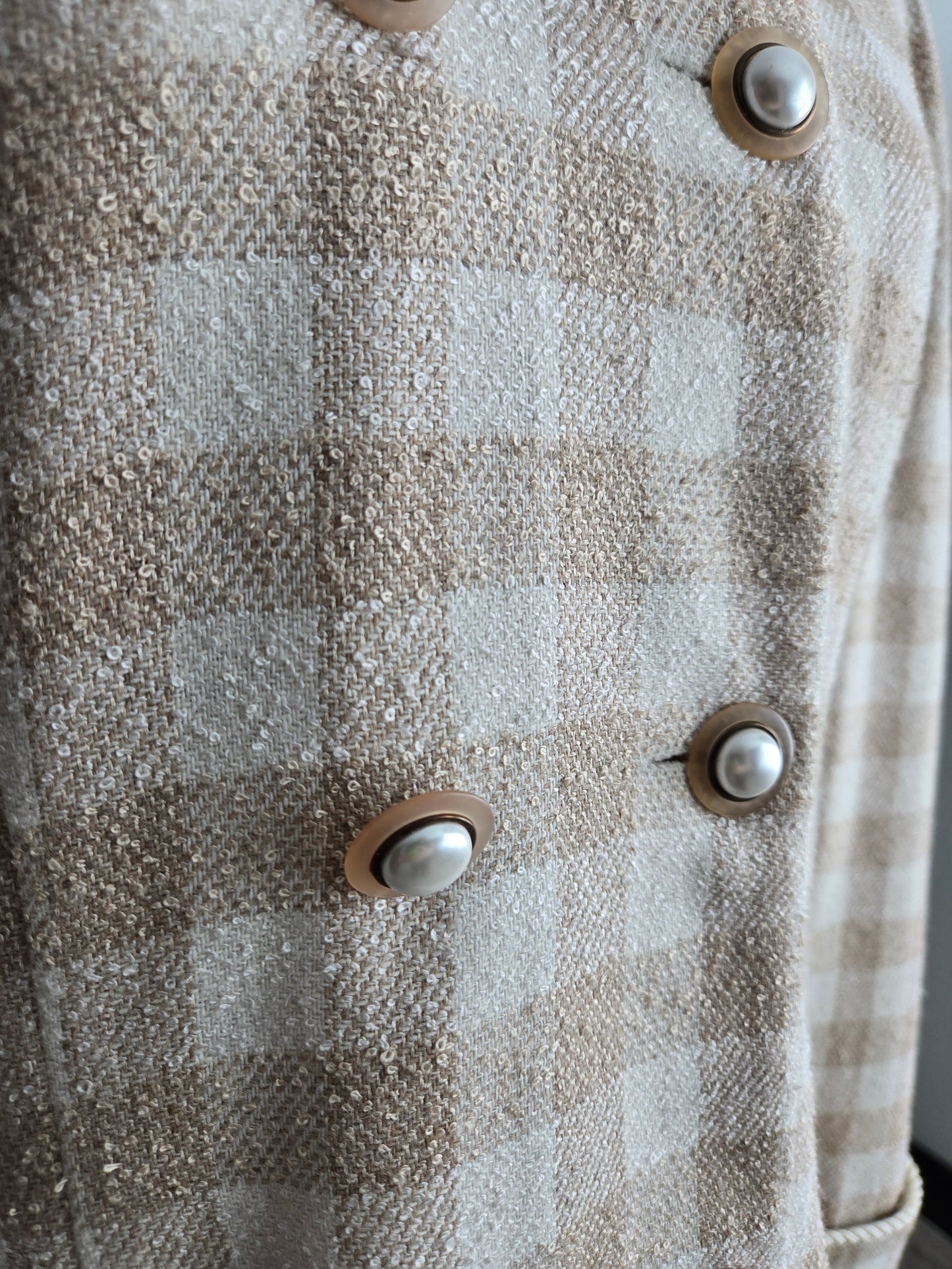 Maggy Boutique Vintage 80s Neutral Plaid Double Breasted Dress - Medium