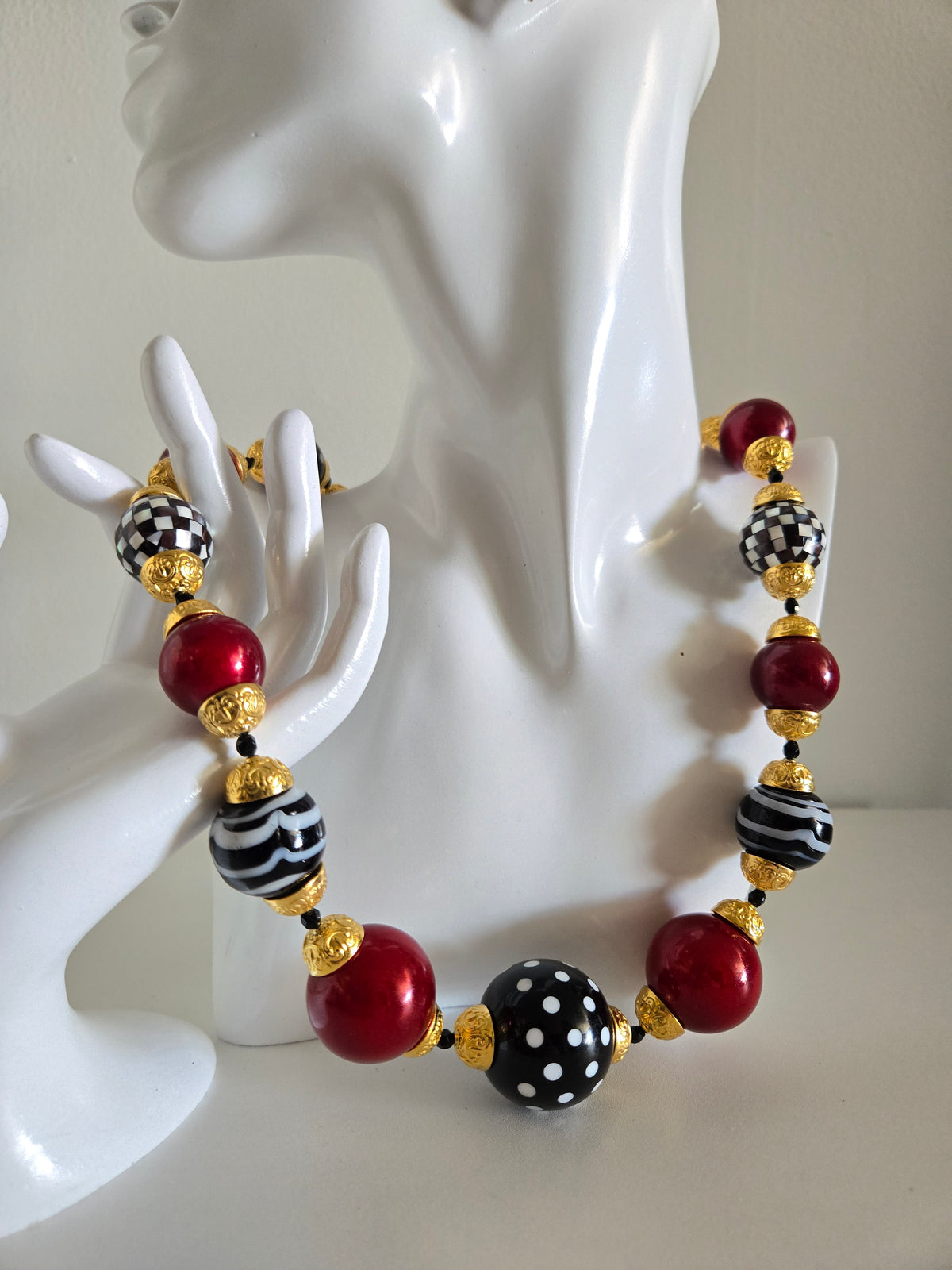 Chunky Checkers and Polka Dots Statement Necklace