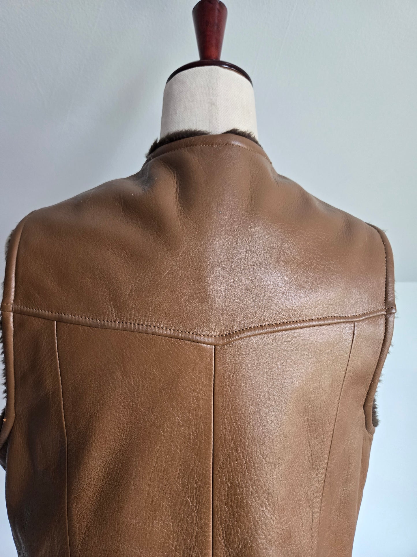 Vintage 1960s Deerskin Leather Shearling Lined Vest - M/L