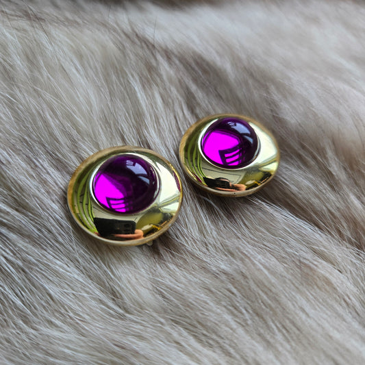 Vintage Shiny Pink Gem Earrings - Clip Ons