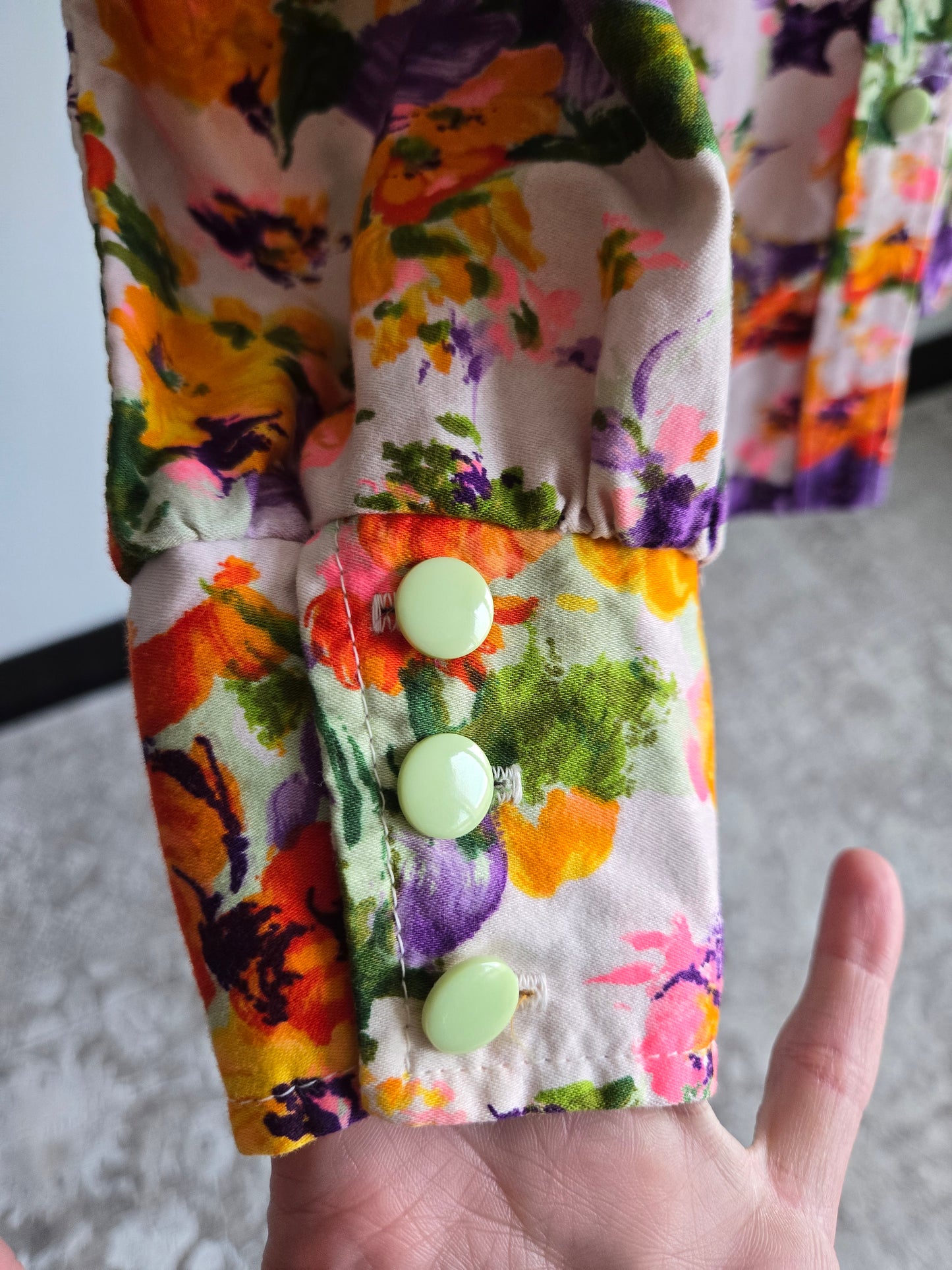 Val Lanne Vintage 70s Dayglo Cotton Floral Top - Small