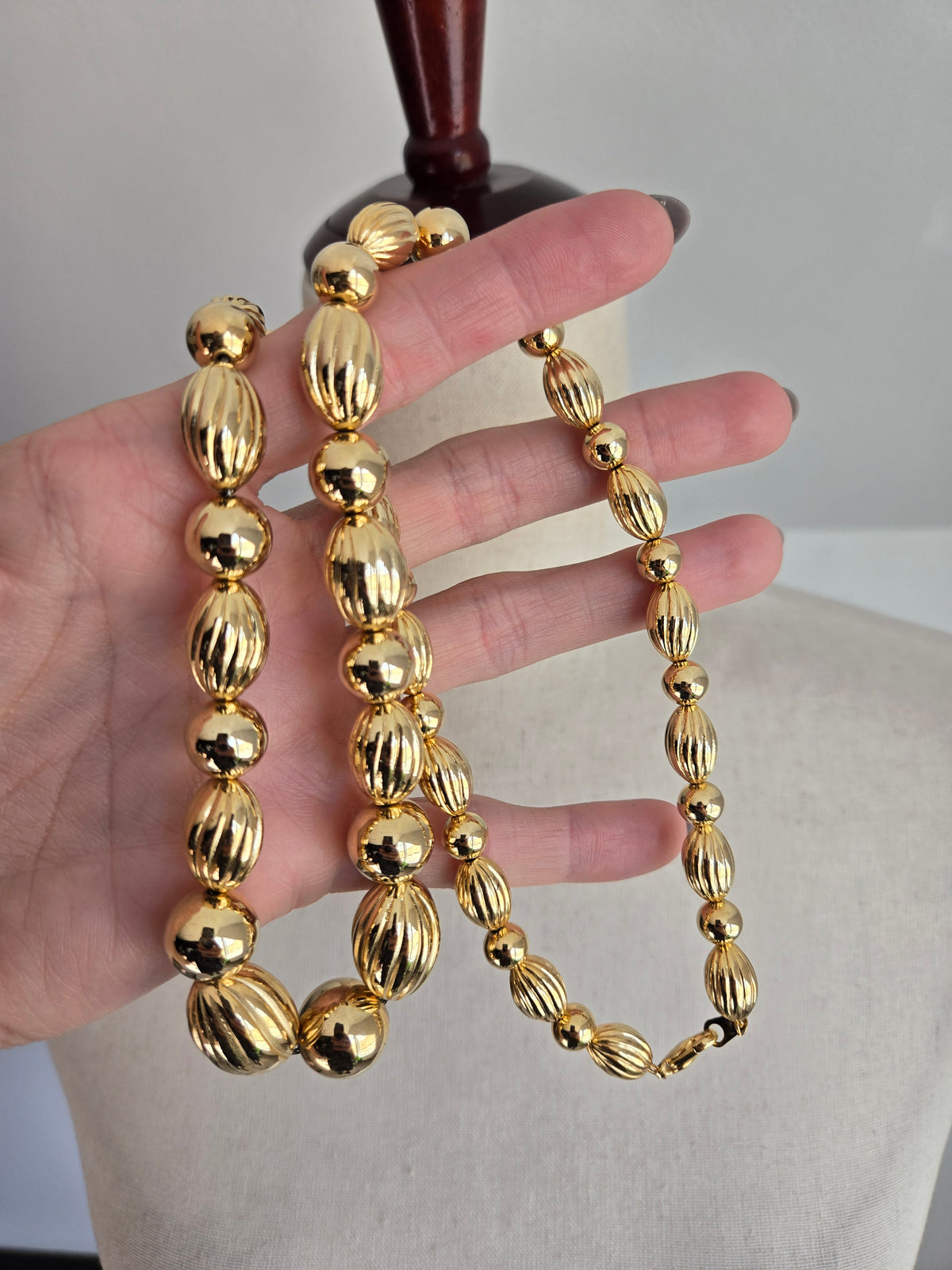 Vintage 14K Gold Plated Graduated Bead Necklace