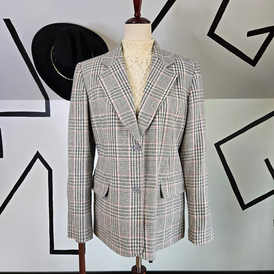 Chadwick's Wool Blend Ivory and Pink Plaid Blazer - size 10