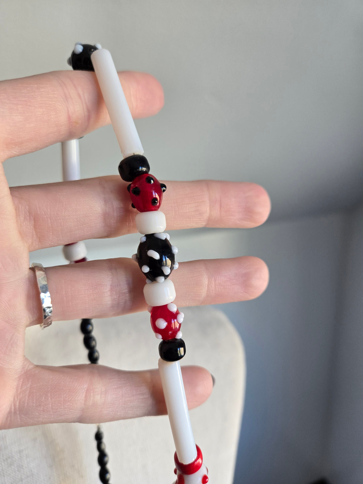 Hand Blown Glass Bead Art Necklace on Wire