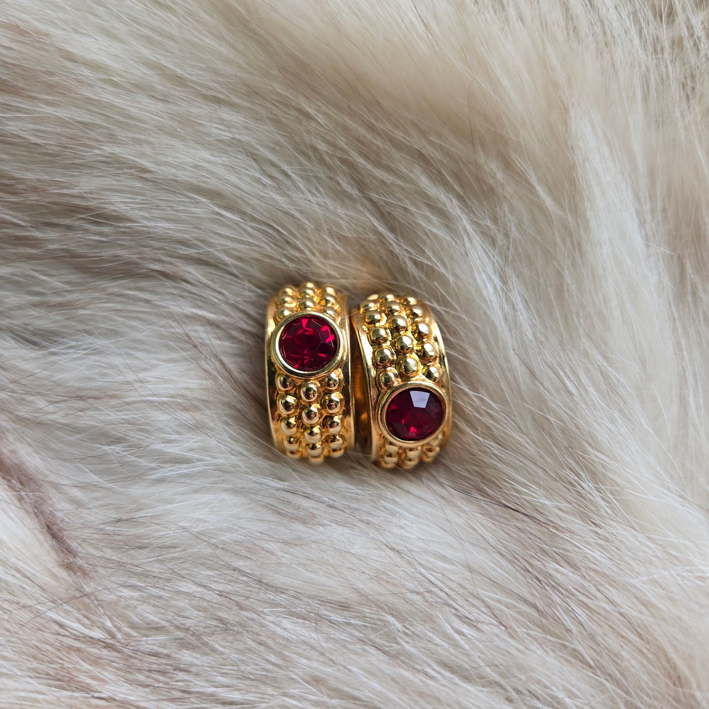 Vintage Gold and Red Gem Earrings - Clip on