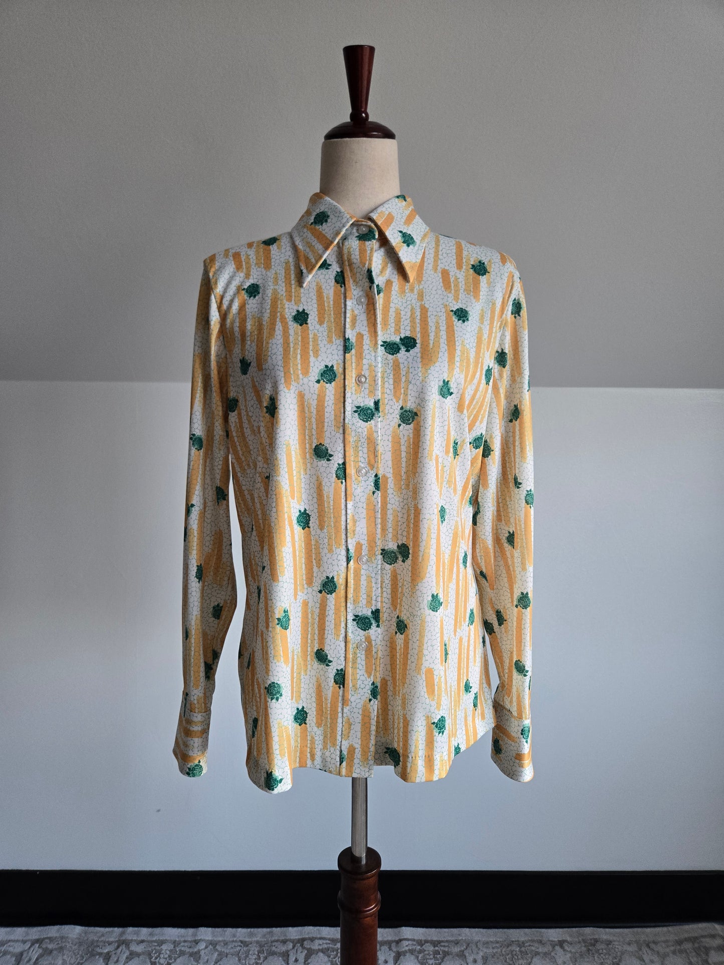 Sears Vintage 70s Nylon Floral Print Shirt - large