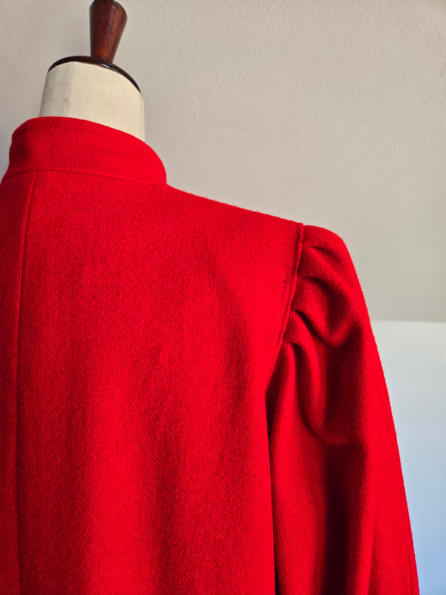 Lady Suzette Vintage 80s Edwardian Revival Bright Red Wool Over Coat - L/XL