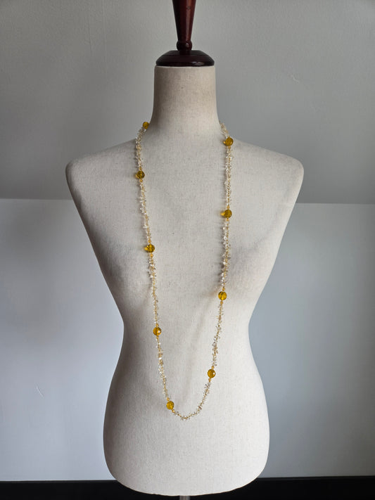 Genuine Citrine and Crystal Long Necklace