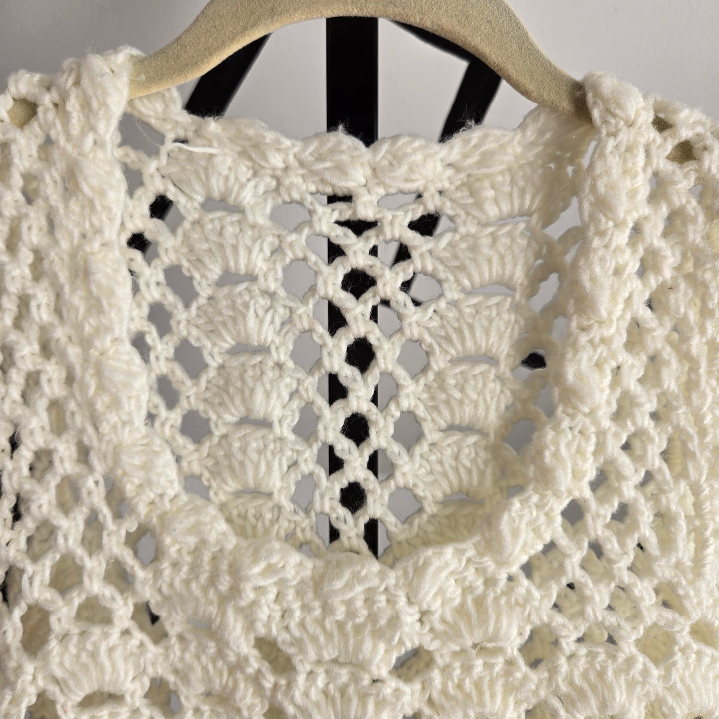 Vintage 1970s Handmade Crochet White Tank - Small