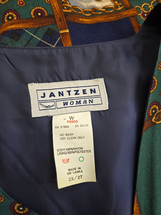 Jantzen Vintage Equestrian Print Plaid Vest - 2XL