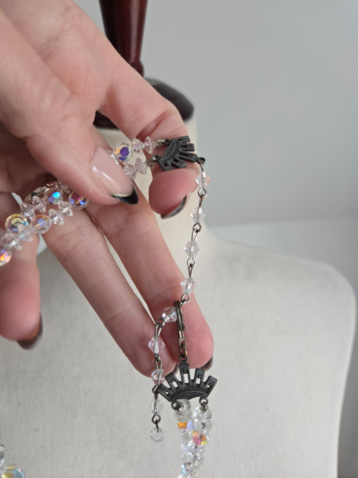 Vintage Glass AB Crystal Two Strand Necklace
