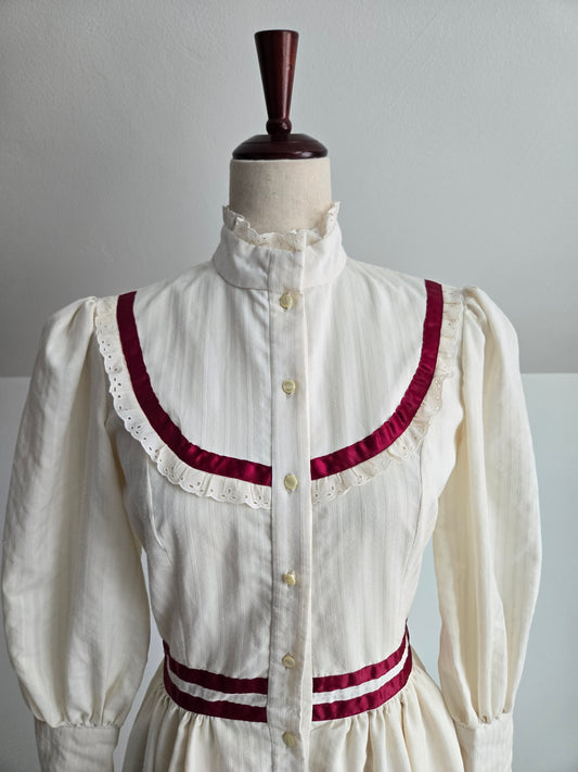 Vintage 1970s Cotton Prairie/Gunne Style Dress - small/medium