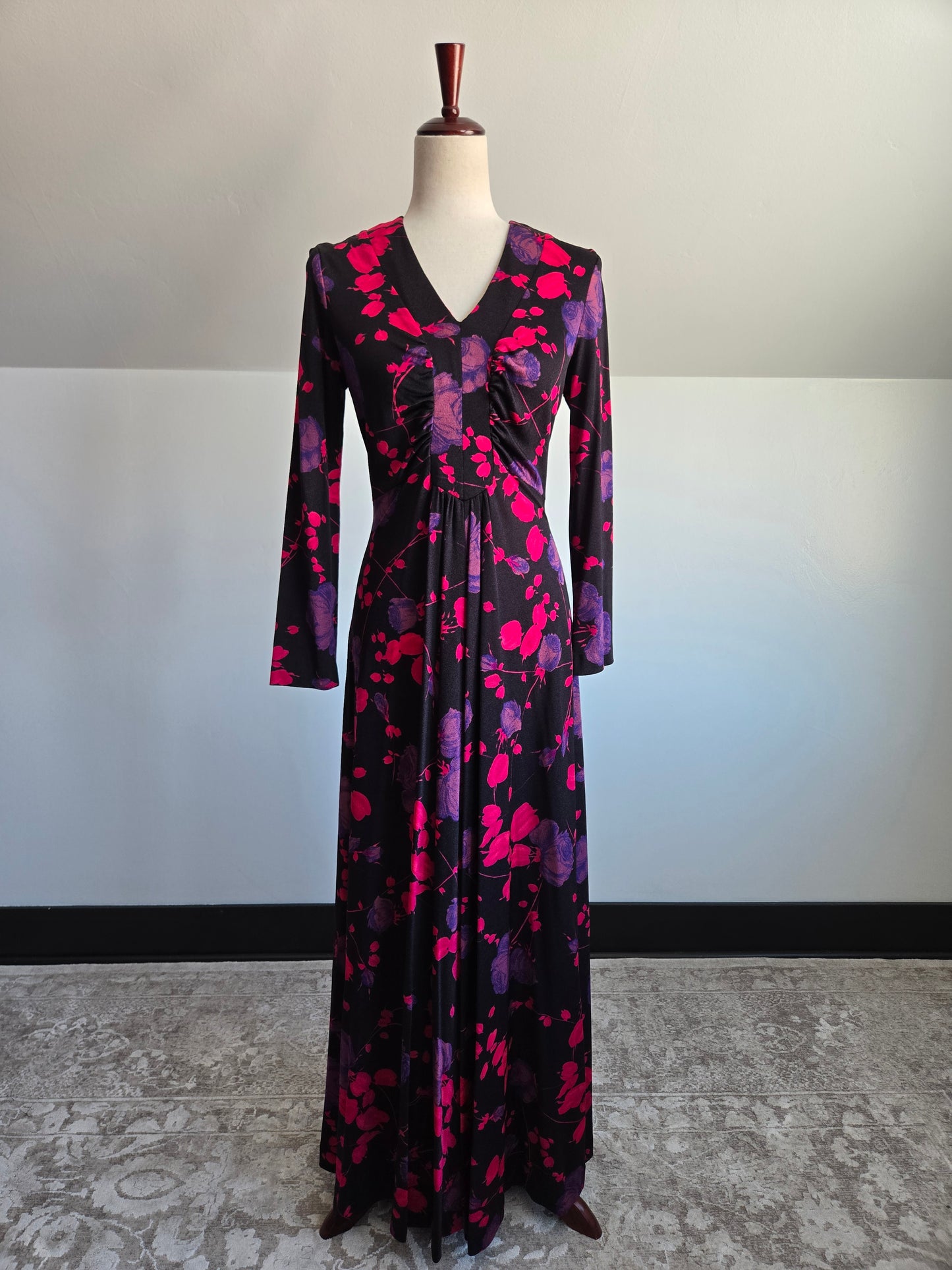 Vintage 70s Novelty Floral Print Maxi Dress - S/M/L