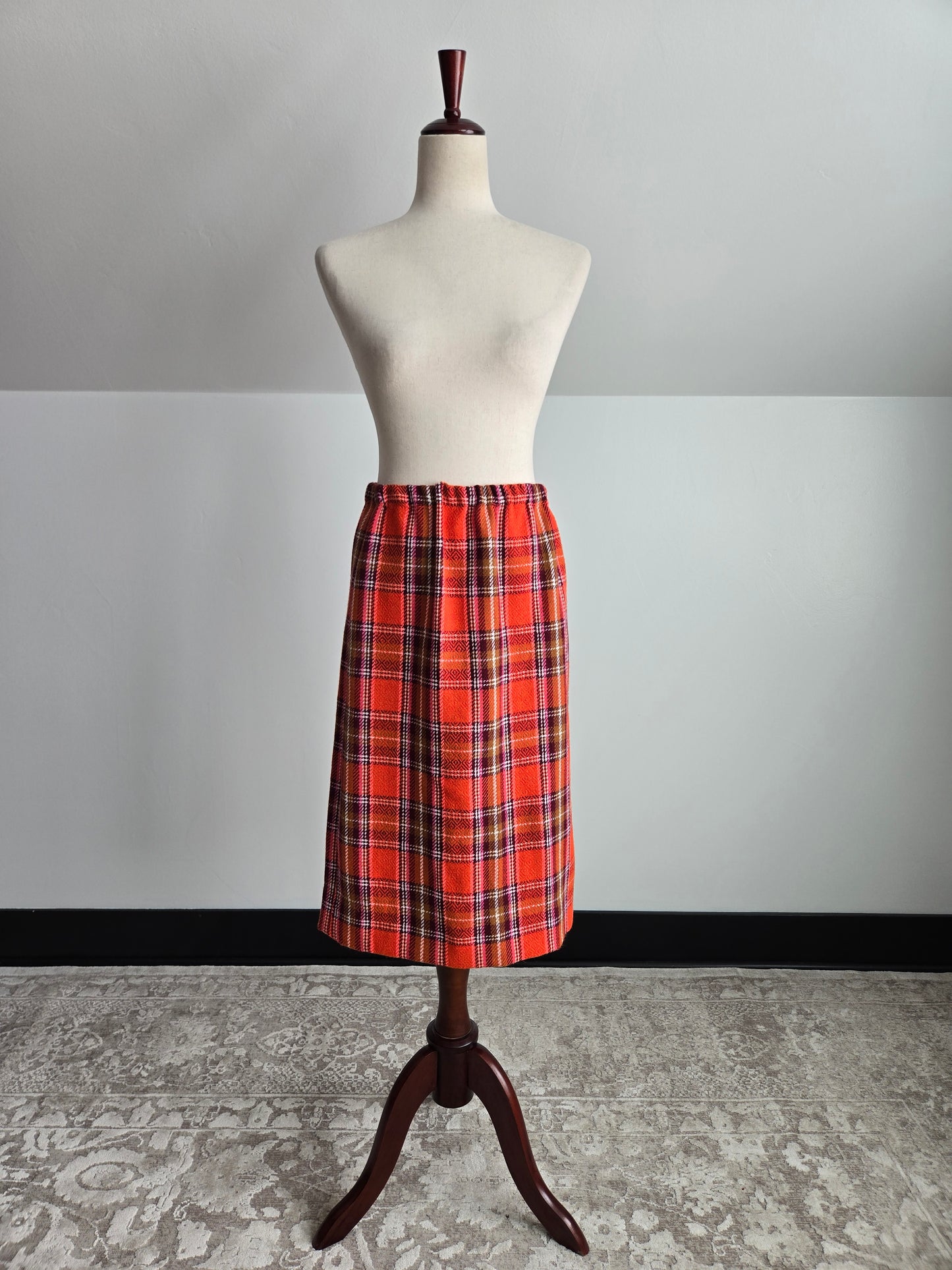 Vintage 70s Polyknit Plaid Skirt - W28-34"
