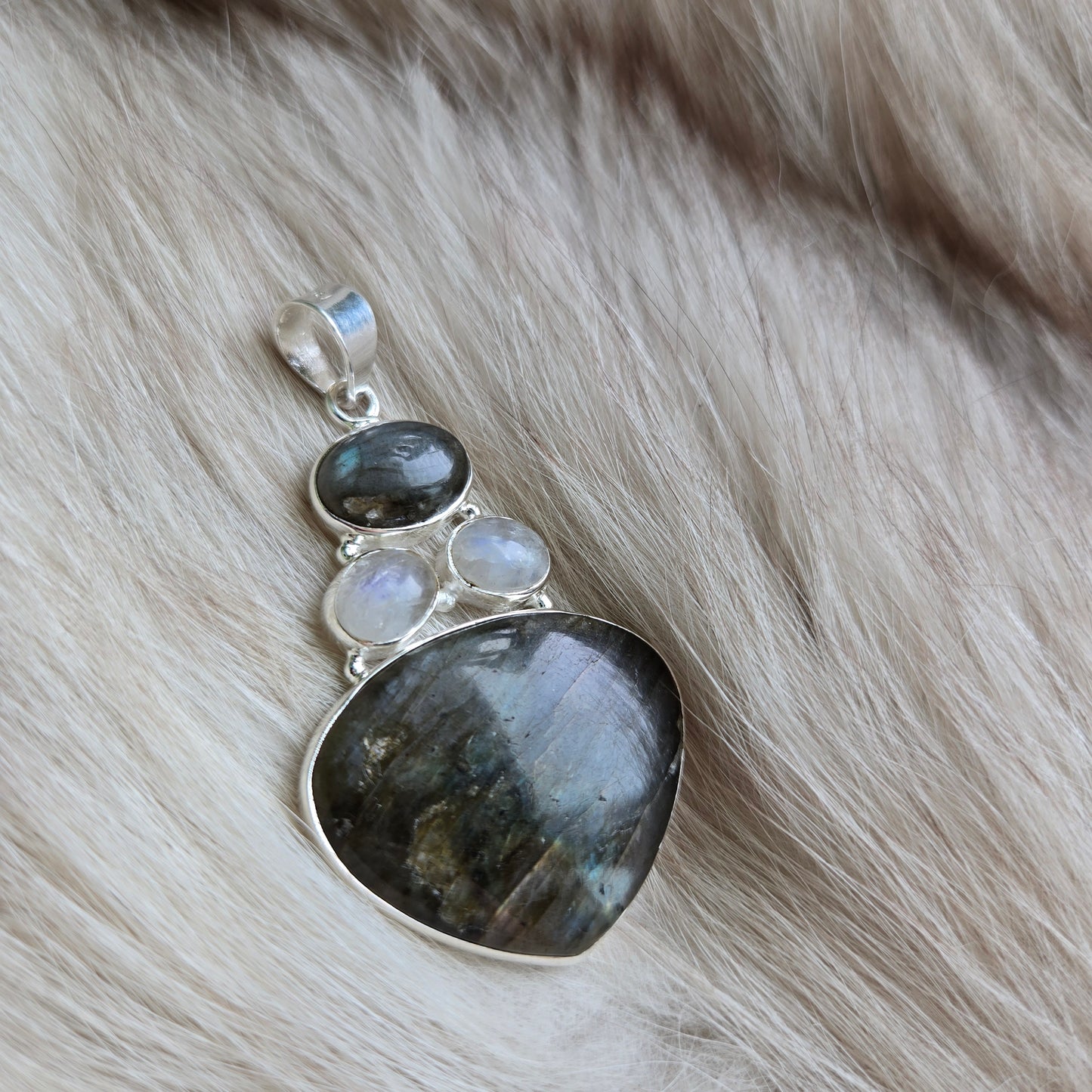 925 Sterling Silver Labradorite and Clear Quartz Pendant