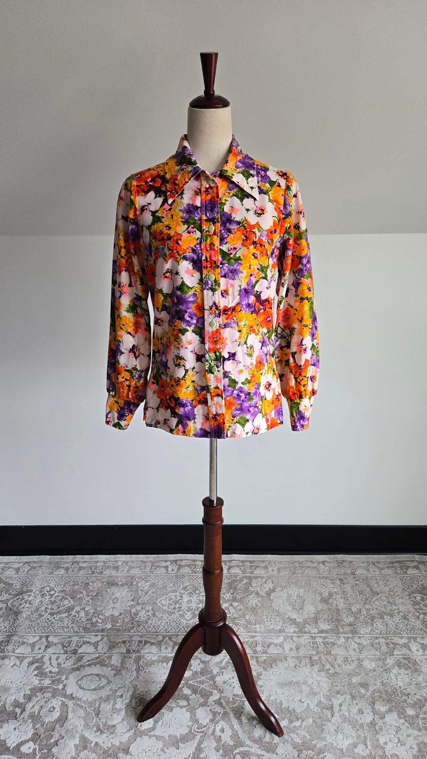 Val Lanne Vintage 70s Dayglo Cotton Floral Top - Small