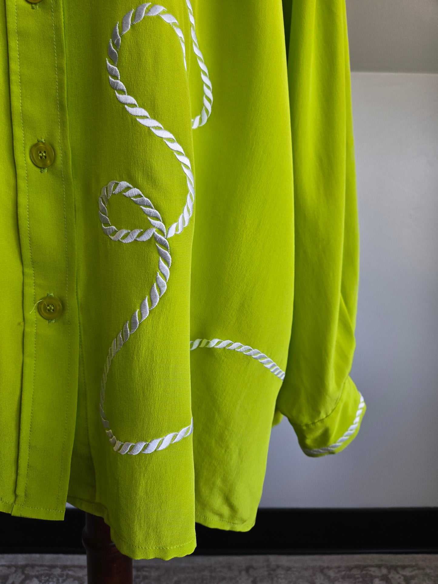 Diane Von Furstenberg Silk Lime Green Rope Top - 2XL