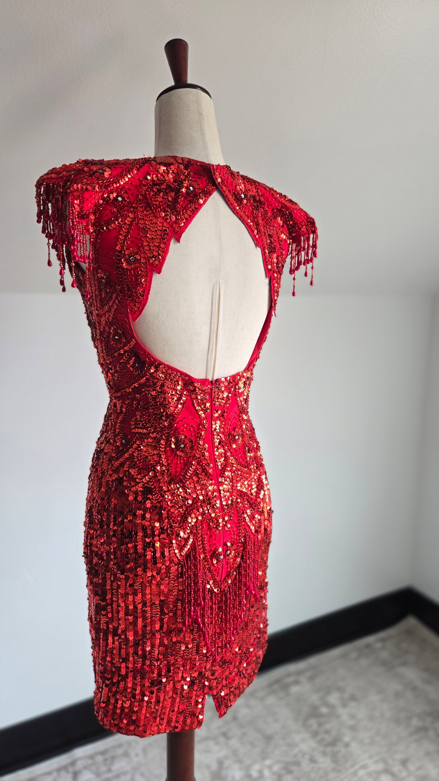 Miss Kansas Estate Vintage Red Beaded and Sequined Hand Made Dress - XS/S