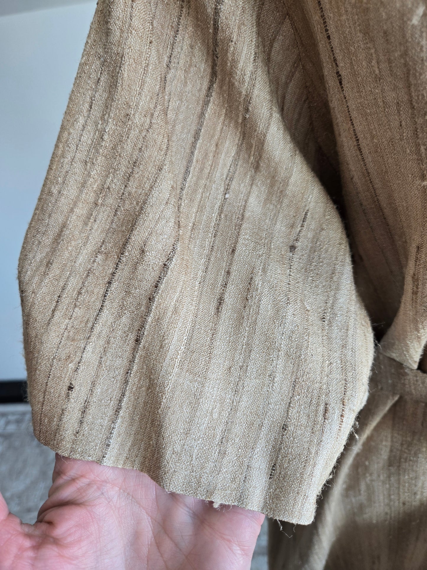 Vintage Raw Silk Tan Hand Made Dress - large