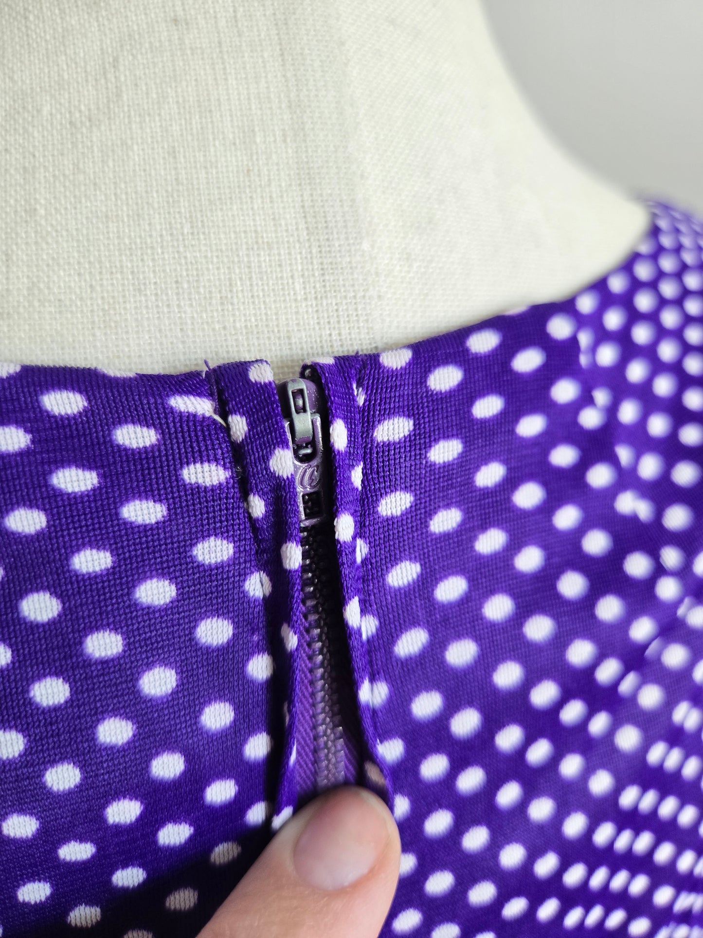 Vintage 60s Nylon Purple Polka Dot Sweetheart Dress - large