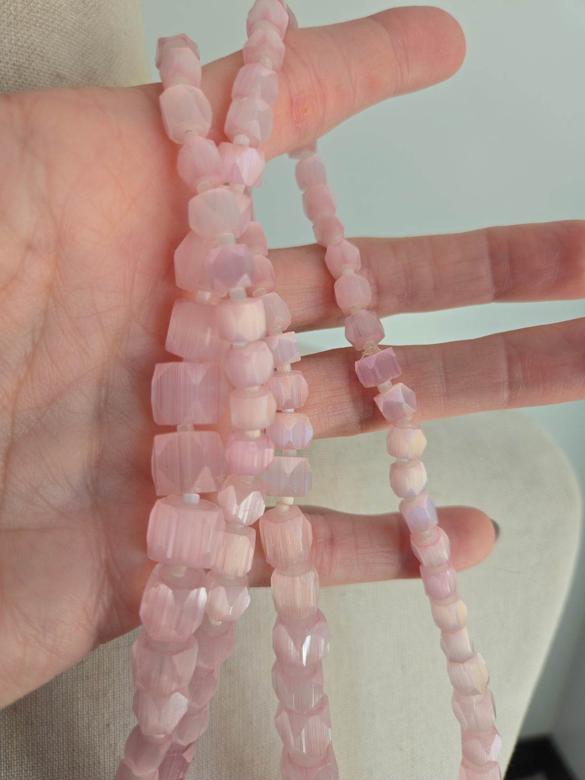 Pink Selenite Genuine Stone Long Necklace