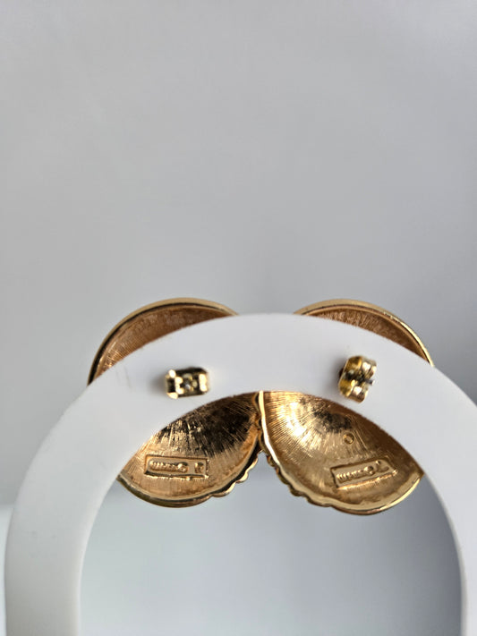 Napier Vintage Gold Tone Red Enamel Pierced Earrings