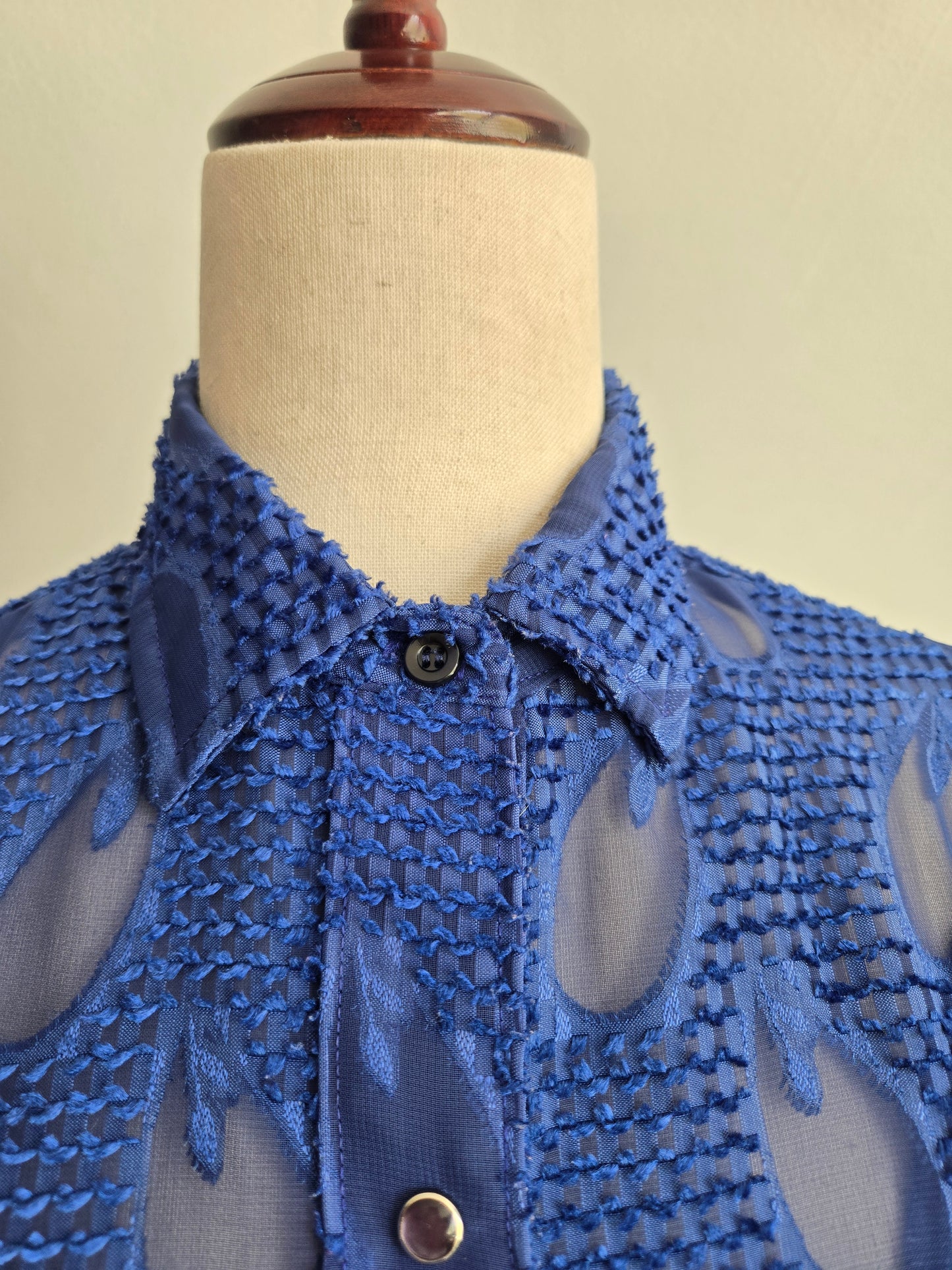 Miss Rodeo America Vintage Blue Shear Blouse with Ruffle - Small