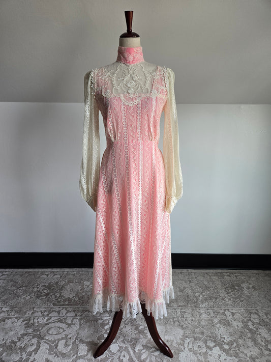 Vintage Pink Lace Victorian Style Dream of a Dress - Small