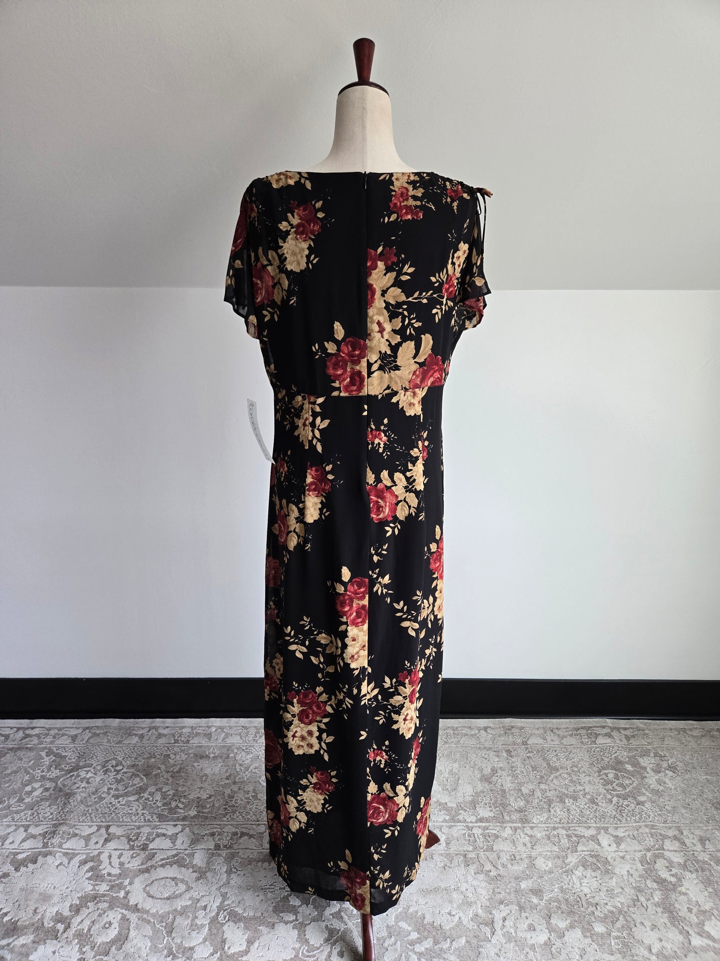 Carol Anderson 90s Deadstock Black Floral Dress - large