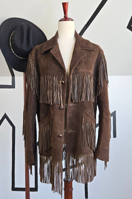 Oakbrook Sportswear Vintage 70s Sears Genuine Suede Leather Fringe Jacket - Large
