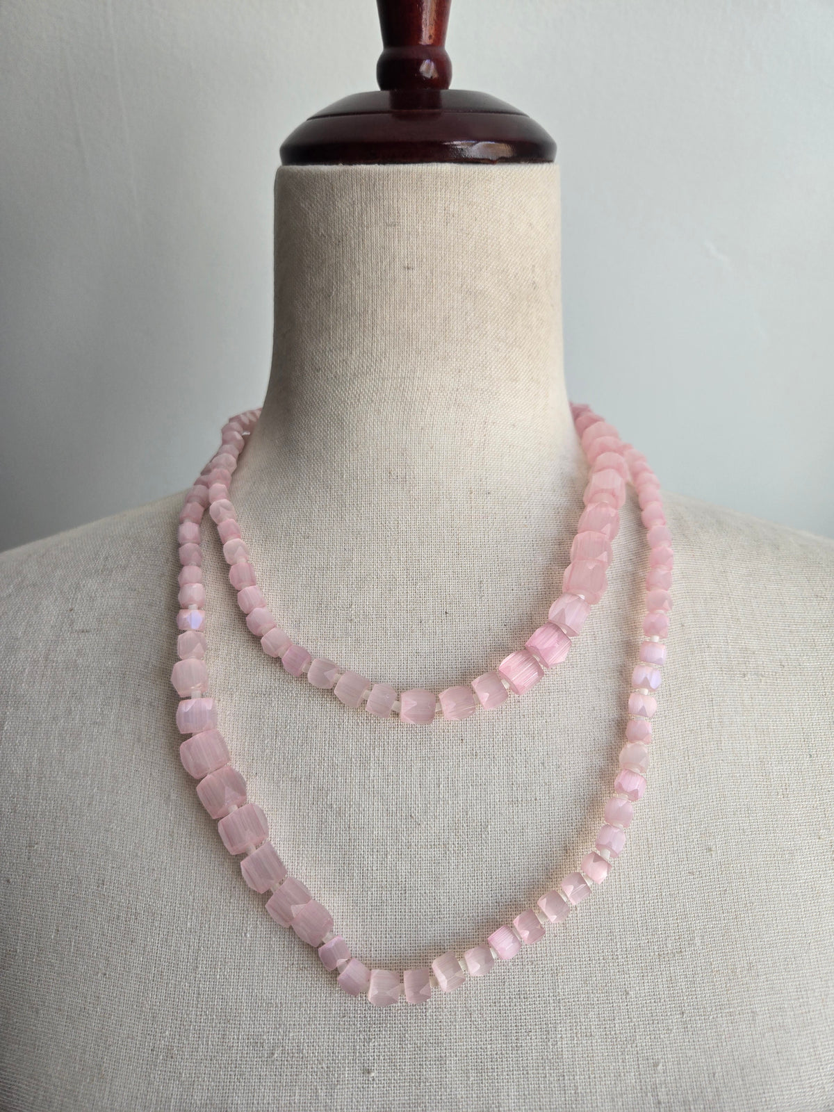 Pink Selenite Genuine Stone Long Necklace
