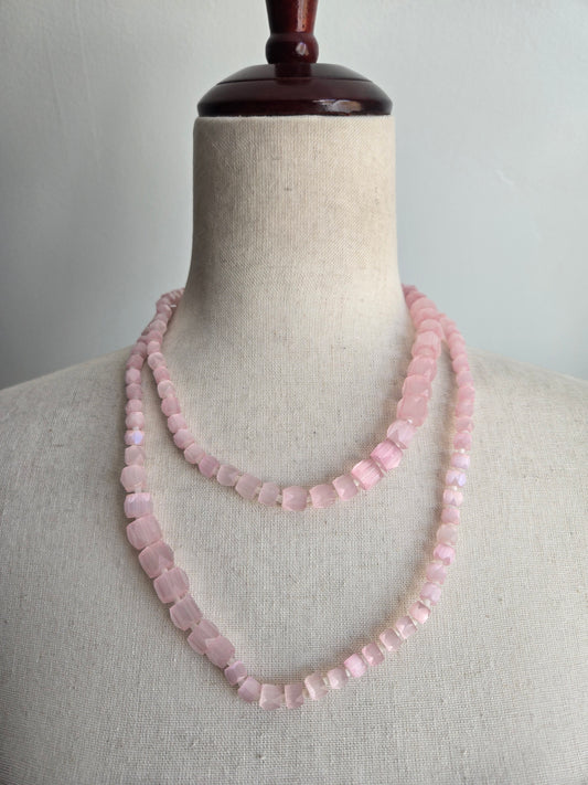 Pink Selenite Genuine Stone Long Necklace