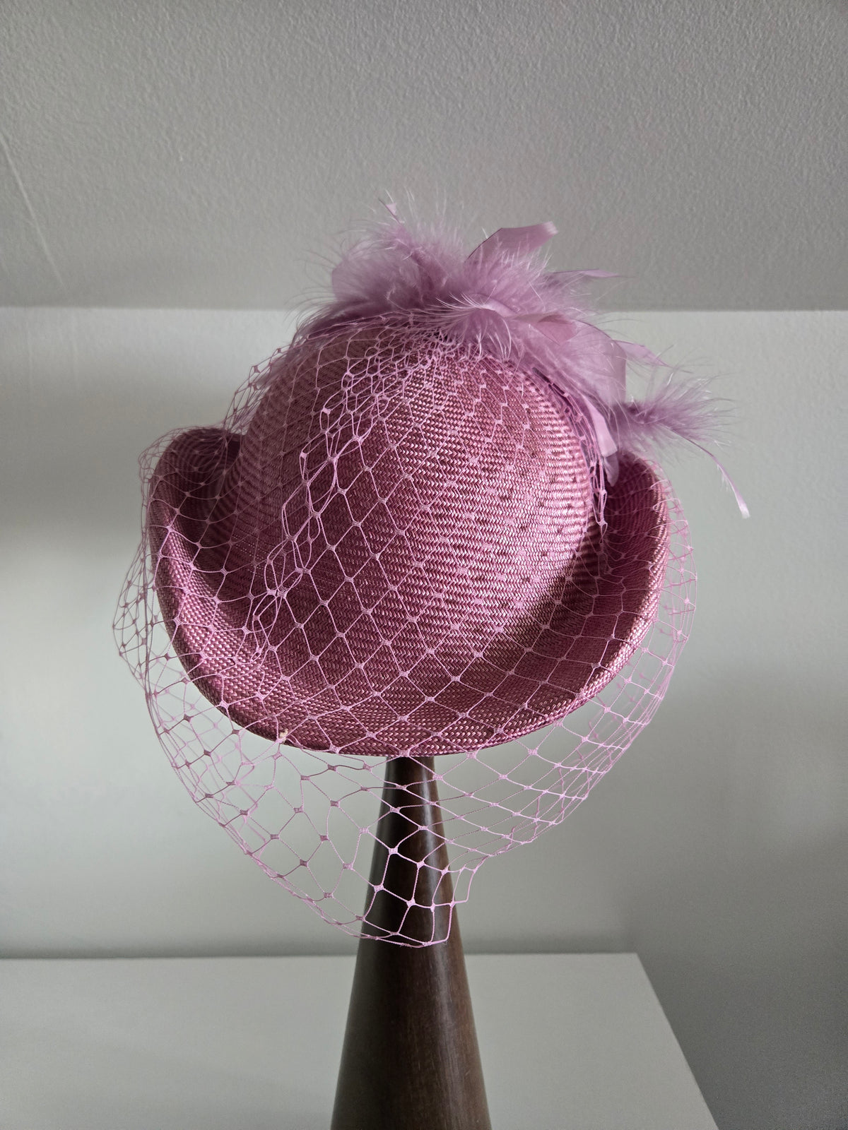 Vintage Lavender Fascinator with Mesh and Feathers