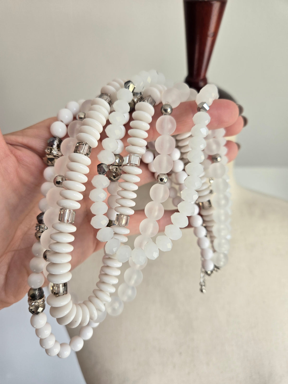 White Four Strand Statement Necklace