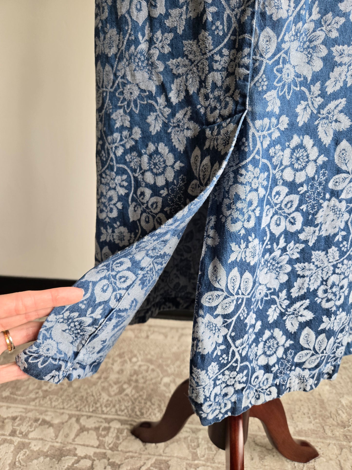Vintage Orvis Denim Floral Jacquard Skirt - W34-37"