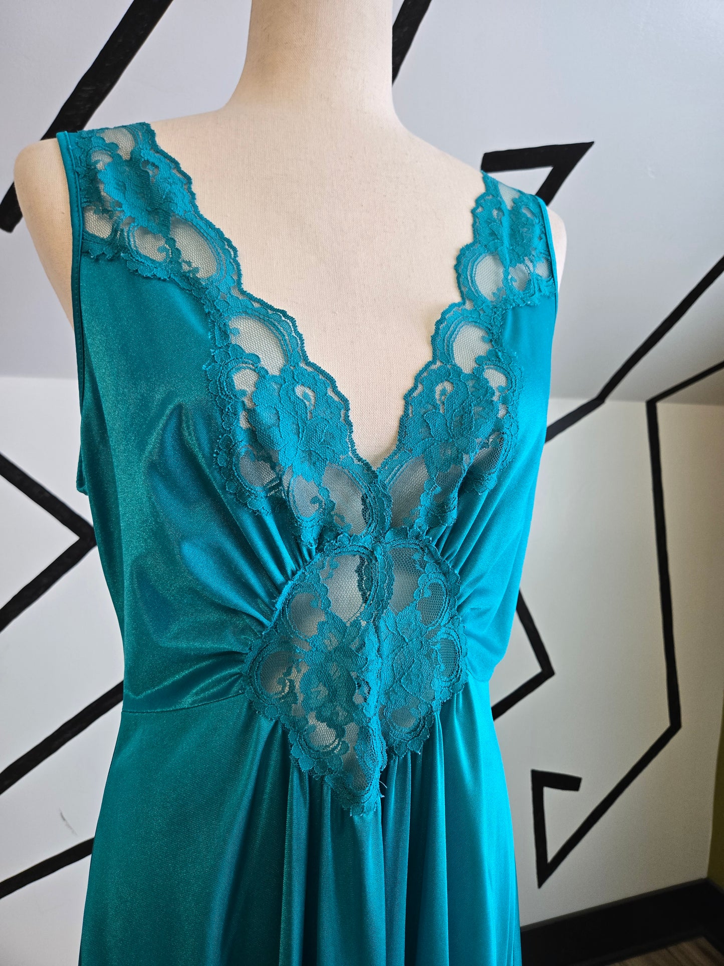 Adonna Vintage Turquoise Blue Negligee Maxi Dress - large