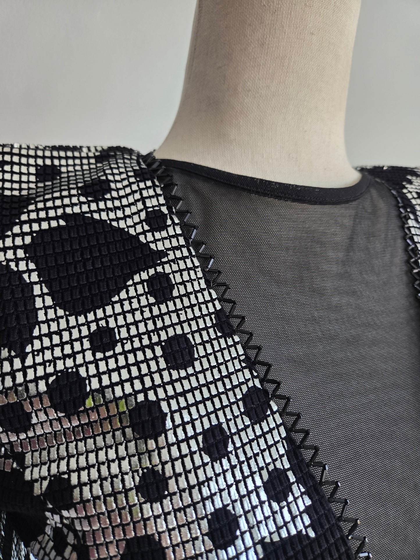 Miss Kansas Estate Black and Silver Janine Asymmetric Hem Dress Made in Italy - XS/S