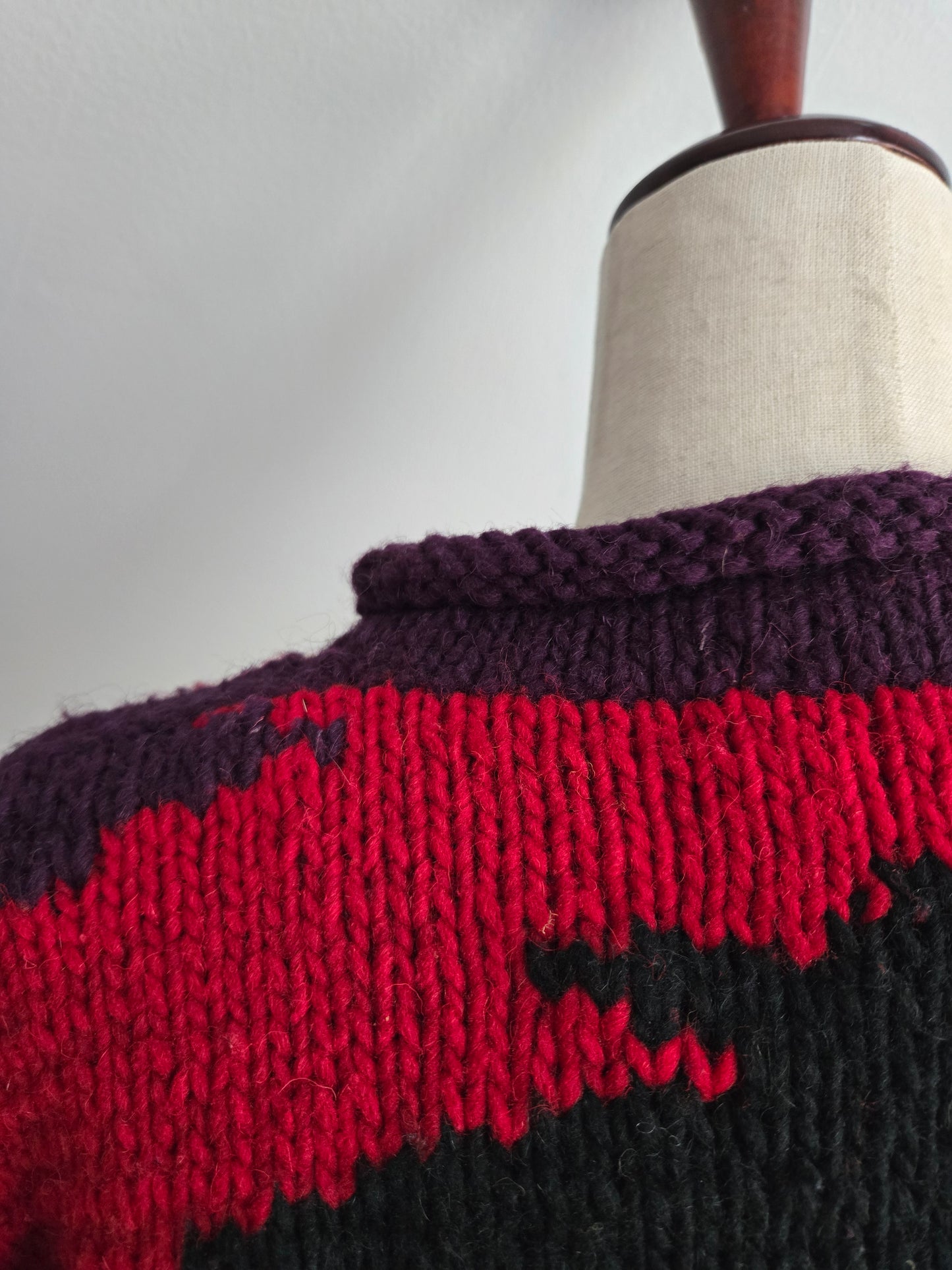 Otavalo Hand Knit Wool Rainbow Tree Native American for Outdoor Men Sweater - Large