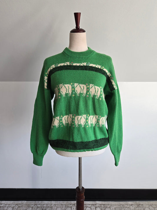 Vintage Traditional Co Kerry Irish Wool Sweater with Sheep - Medium
