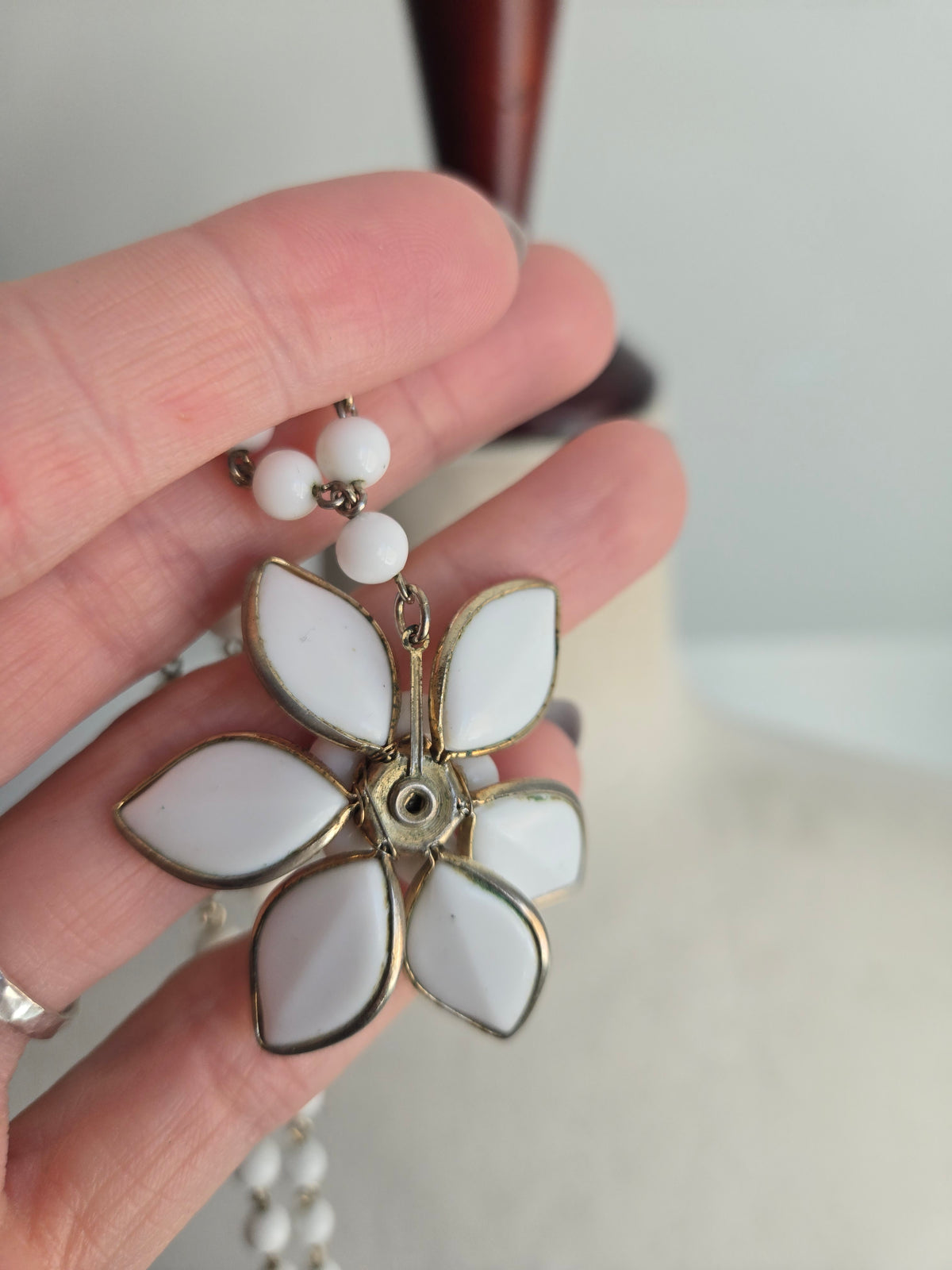 Vintage Milk Glass Flower Necklace