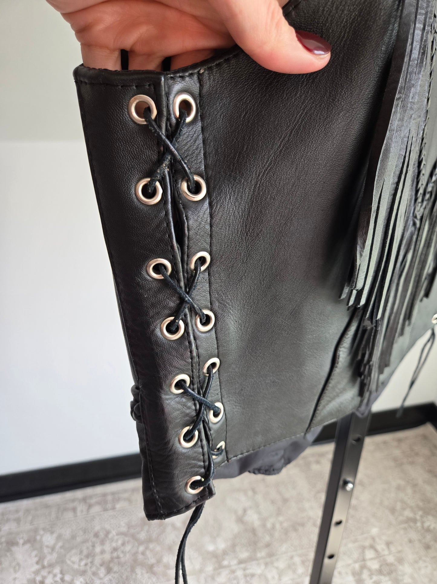 Zony Inc Black Genuine Leather Fringe Vest - XL